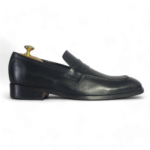 Bespoke Black Leather Penny Loafer for Men's - leathersguru