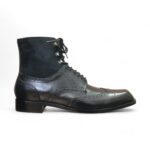 Bespoke Black Leather Suede Ankle Lace Up Wing Tip Boots