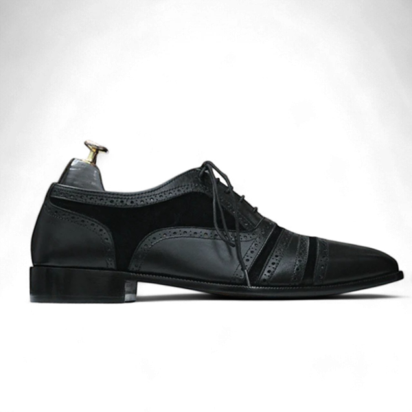 Bespoke Black Leather Suede Cap Toe Lace Up Shoes - leathersguru