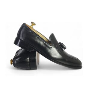 Bespoke Black Leather Tussle Loafer Shoes