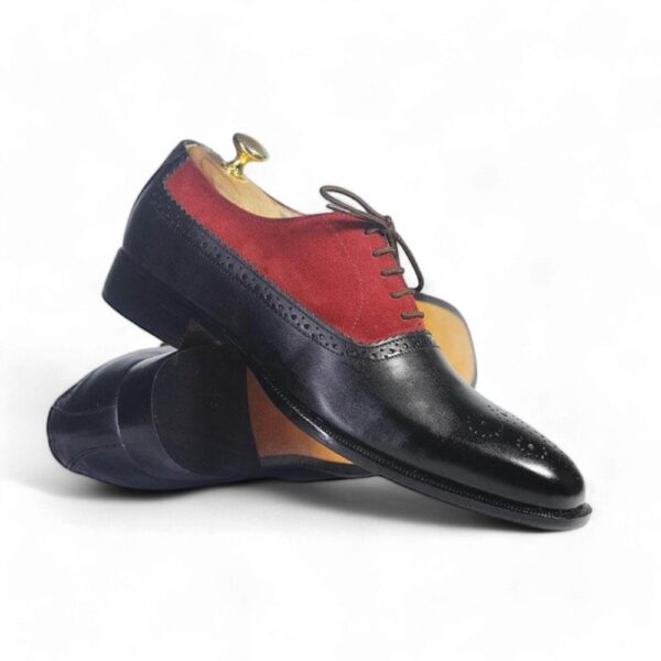 Bespoke Black Red Leather Suede Lace Up Shoe for Men - leathersguru