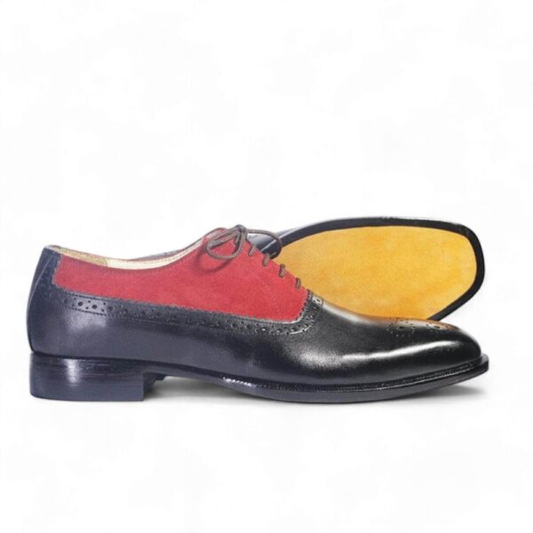 Bespoke Black Red Leather Suede Lace Up Shoe for Men - leathersguru