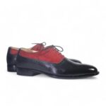 Bespoke Black Red Leather Suede Lace Up Shoe for Men - leathersguru