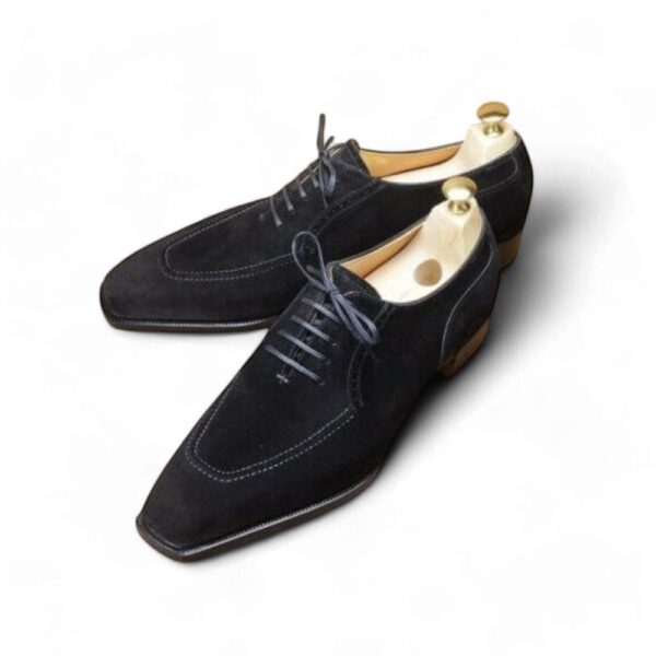 Bespoke Black Square Toe Suede Lace Up Shoes for Men - leathersguru