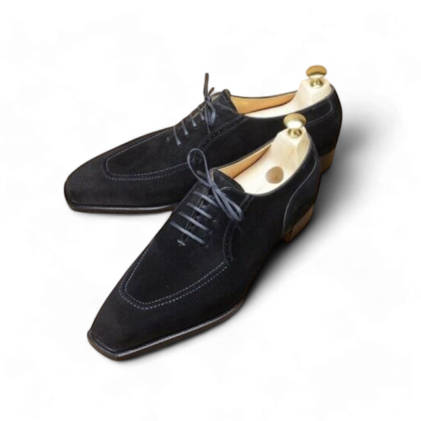 Bespoke Black Square Toe Suede Lace Up Shoes for Men - leathersguru