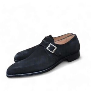 Bespoke Black Suede Monk Strap Shoe for Men