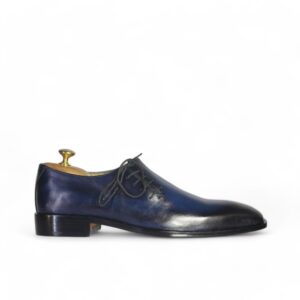 Bespoke Blue & Black Leather Side Lace Up Shoe for Men - leathersguru