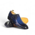 Bespoke Blue & Black Leather Side Lace Up Shoe for Men - leathersguru