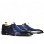 Bespoke Blue & Black Leather Side Lace Up Shoe for Men - leathersguru