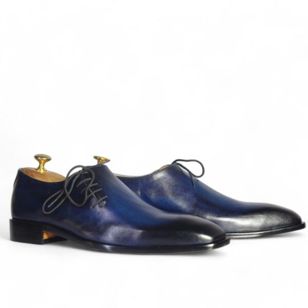 Bespoke Blue & Black Leather Side Lace Up Shoe for Men - leathersguru