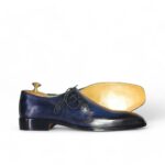 Bespoke Blue & Black Leather Side Lace Up Shoe for Men - leathersguru