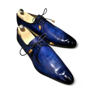 Bespoke Blue Leather Lace Up Shoe for Men - leathersguru