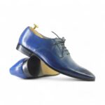 Bespoke Blue Leather Lace Up Shoe for Men - leathersguru