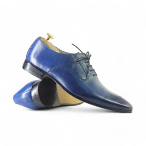 Bespoke Blue Leather Lace Up Shoe for Men - leathersguru