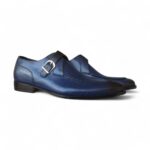 Bespoke Blue Leather Monk Strap Shoe for Men - leathersguru