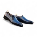 Bespoke Blue Leather Side Lace Up Shoe for Men - leathersguru