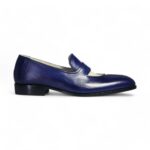 Bespoke Blue Leather Split Toe Shoe for Men