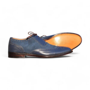 Bespoke Blue Leather Wing Tip Lace Up Shoe for Men - leathersguru