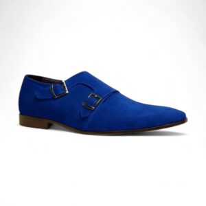 Bespoke Blue Suede Monk Strap Shoe for Men - leathersguru