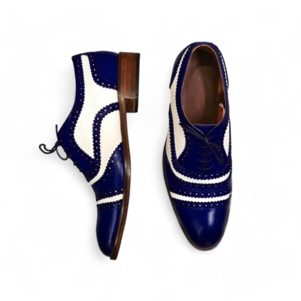 Bespoke Blue & White Leather Cap Toe,Lace Up Shoe for Men - leathersguru