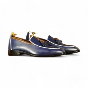 Bespoke Blue loafer tussle Shoes, Men's Oxford Leather Shoes