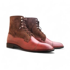 Bespoke Brown Burgundy Leather Suede Ankle Lace Up Boot - leathersguru