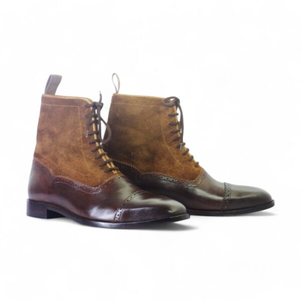 Bespoke Brown Burgundy Leather Suede Cap Toe Ankle Lace Up Boot - leathersguru