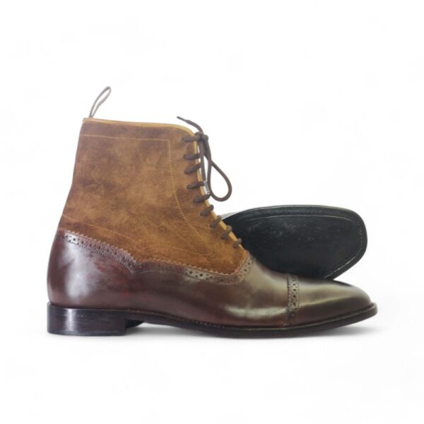 Bespoke Brown Burgundy Leather Suede Cap Toe Ankle Lace Up Boot - leathersguru