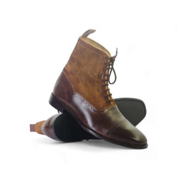 Bespoke Brown Burgundy Leather Suede Cap Toe Ankle Lace Up Boot - leathersguru