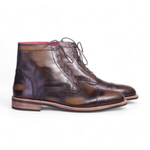 Bespoke Brown Leather Ankle High Lace Up Boots