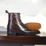 Bespoke Brown Leather Ankle High Lace Up Boots - leathersguru