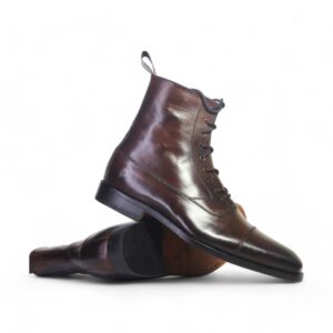 Bespoke Brown Leather Ankle High Lace Up Boots - leathersguru