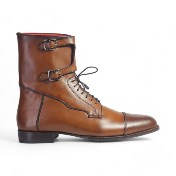 Bespoke Brown Leather Ankle High Monk Strap Lace Up Boots - leathersguru