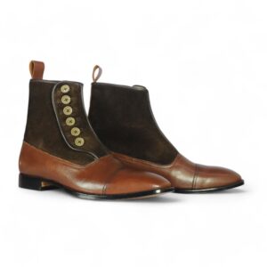 Bespoke Brown Leather Suede Button Top Ankle Cap Toe Boot - leathersguru