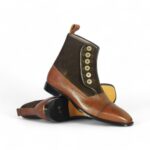 Bespoke Brown Leather Suede Button Top Ankle Cap Toe Boot - leathersguru