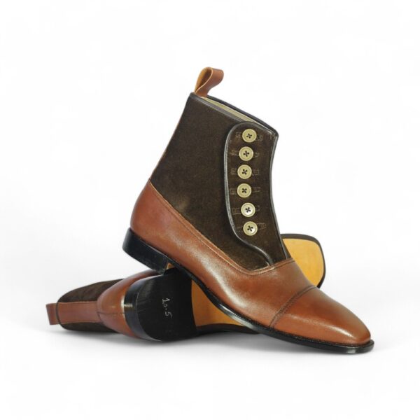 Bespoke Brown Leather Suede Button Top Ankle Cap Toe Boot - leathersguru