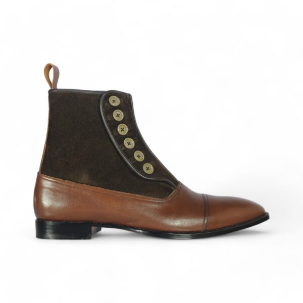 Bespoke Brown Leather Suede Button Top Ankle Cap Toe Boot - leathersguru