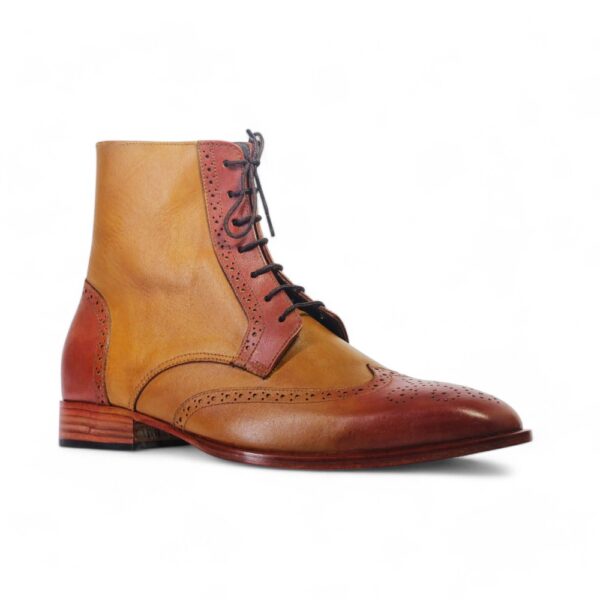 Bespoke Brown Tan Leather Ankle Wing Tip Lace Up Boots - leathersguru