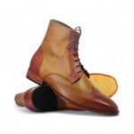 Bespoke Brown Tan Leather Ankle Wing Tip Lace Up Boots - leathersguru