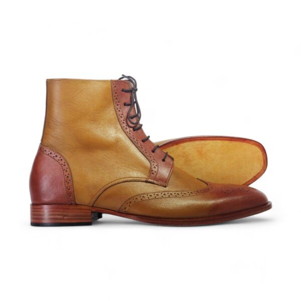 Bespoke Brown Tan Leather Ankle Wing Tip Lace Up Boots - leathersguru