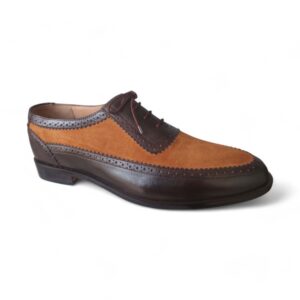 Bespoke Brown & Tan Leather Suede Lace Up Shoe for Men - leathersguru