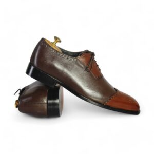 Bespoke Brown & Tan Leather Wing Tip Lace Up Shoe for Men - leathersguru