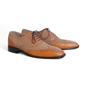 Bespoke Brown & Tan Suede Wing Tip Brogue Toe Lace Up Shoe for Men - leathersguru