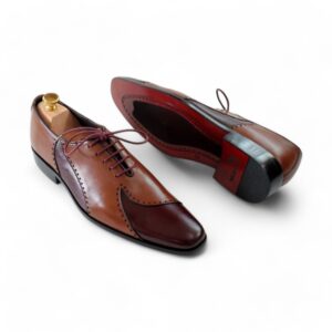 Bespoke Brown and Burgundy Leather Lace Up Stylish Shoe for Men - leathersguru