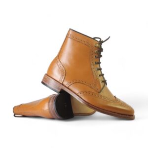 Bespoke Brown Wing Tip Brogue Lace Up Boots for Men - leathersguru