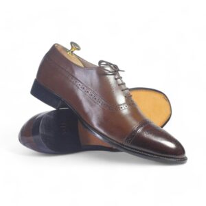 Bespoke Brown and Dark Brown Leather Cap Toe Lace Up Shoe for Men - leathersguru