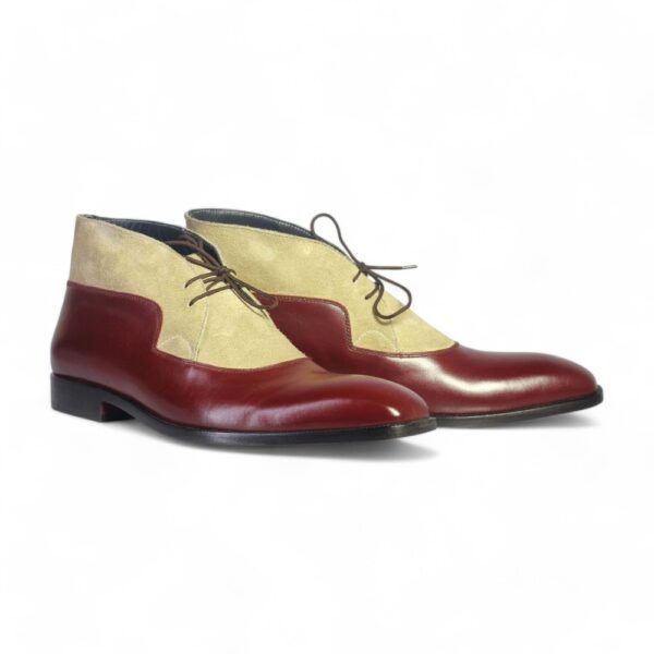 Bespoke Burgundy Beige Chukka Leather Suede Boot - leathersguru