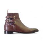 Bespoke Burgundy Leather Ankle High Double Buckle Up Boot - leathersguru