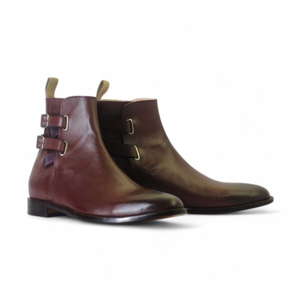 Bespoke Burgundy Leather Ankle High Double Buckle Up Boot - leathersguru