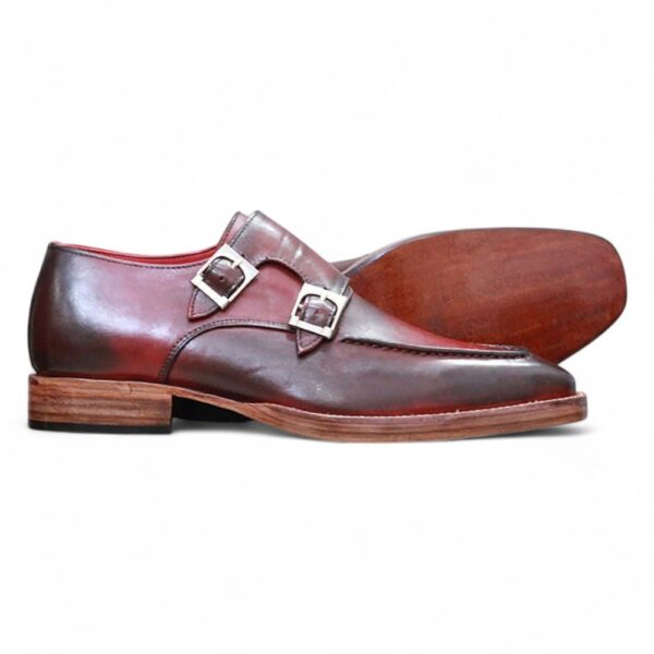 Bespoke Burgundy Leather Double Monk Strap Shoe for Men - leathersguru